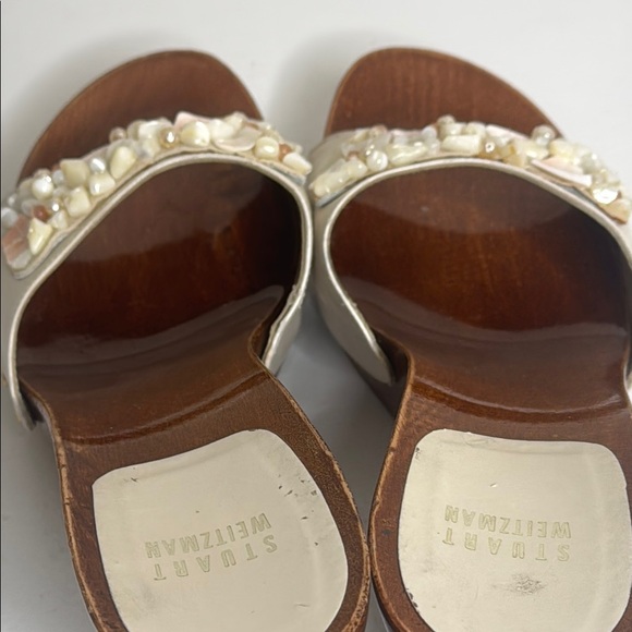 Stuart Weitzman Wood Sole Cream Shells Beads Y2K Beach Resortwear Spain Sandals - Picture 10 of 11